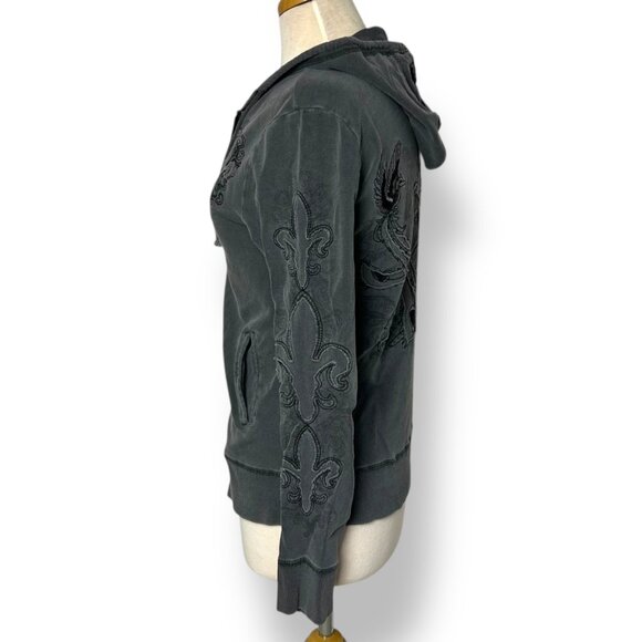 Vertigo Weathered Gray Embroidered Applique Hoody Sweatshirt Phoenix Sz M - Picture 6 of 11